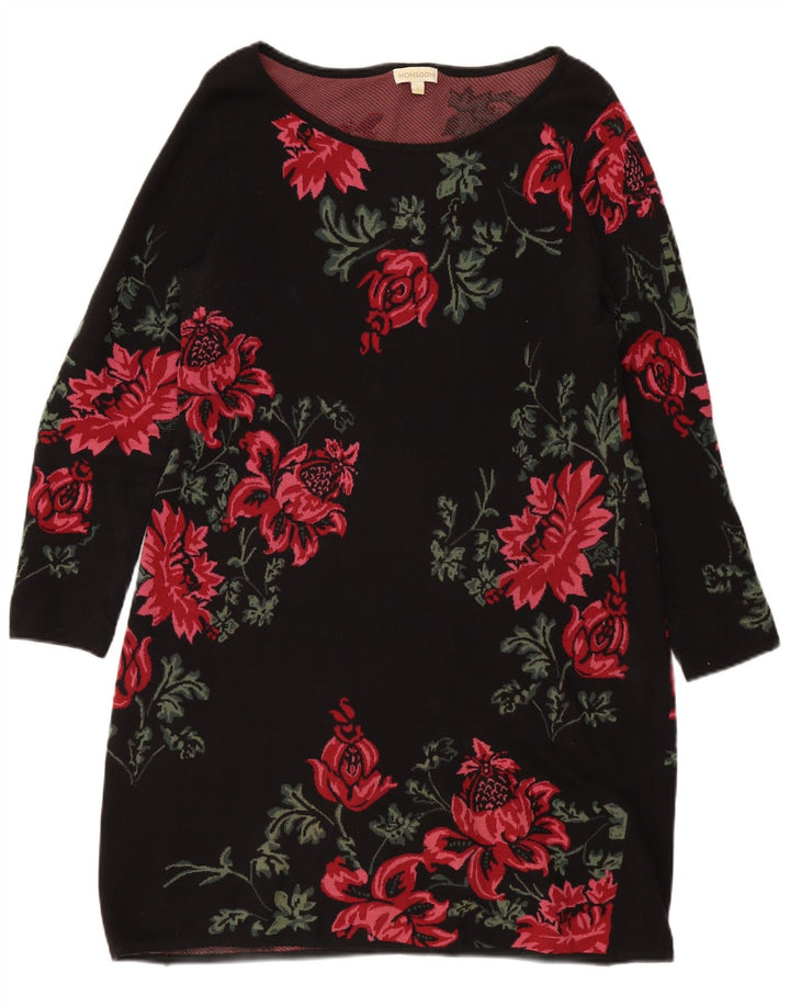 Vestido jumper feminino de manga comprida MONSOON UK 16 grande algodão floral preto