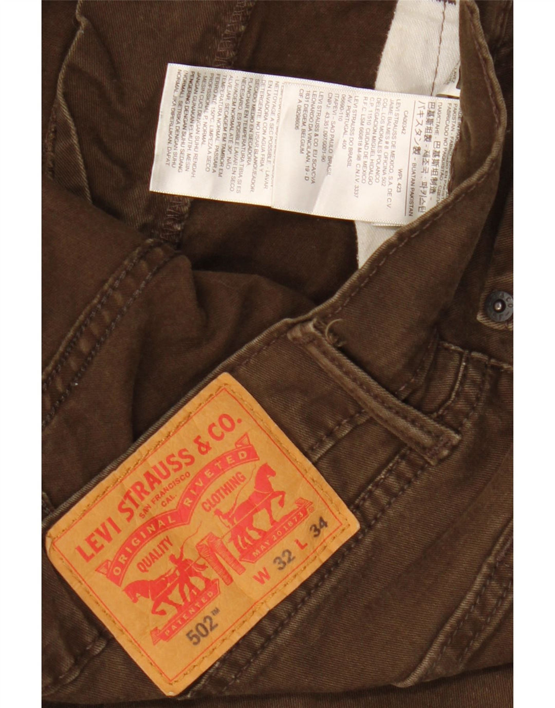 LEVI'S Masculino 502 Slim Tapered Jeans W32 L34 Algodão Marrom