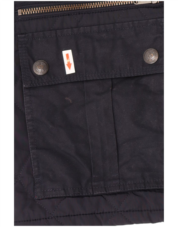 Jaqueta acolchoada masculina Ted Baker tamanho 4 grande poliéster azul marinho