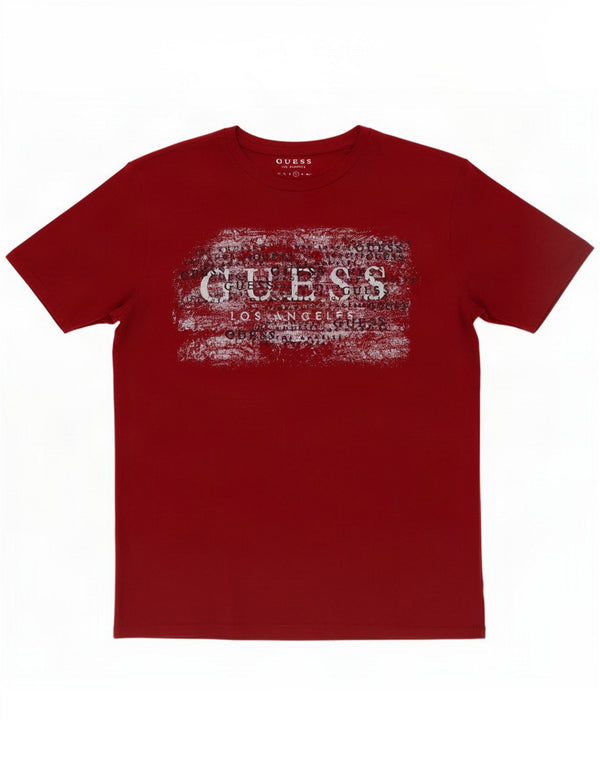 Guess Mens Graphic T-Shirt Top Grande Algodão Borgonha
