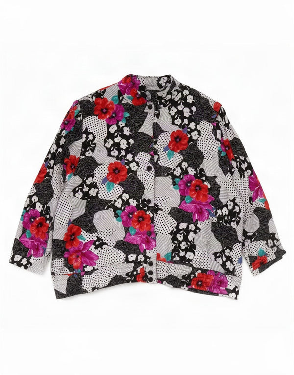Blusa feminina vintage UK 20 2XL floral multicolorida