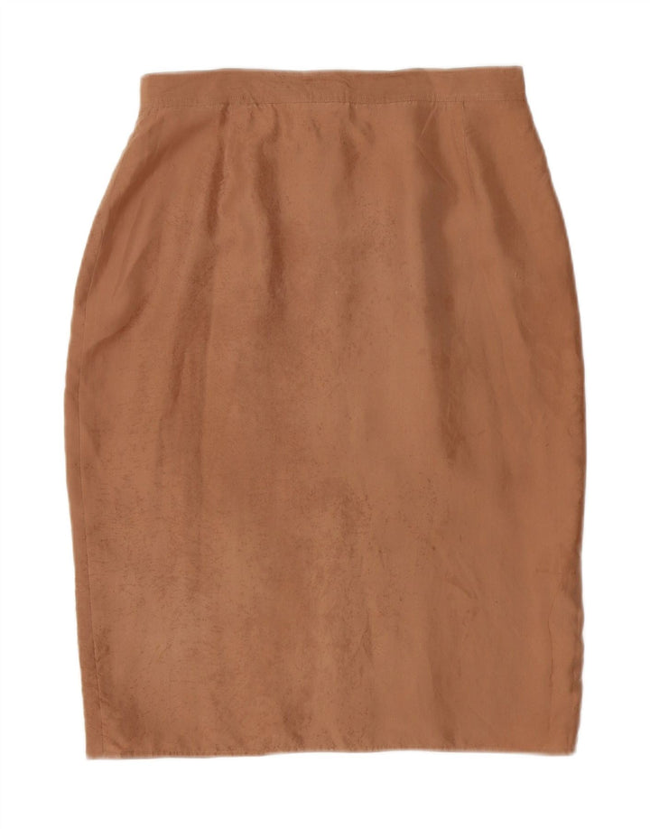 Saia lápis feminina VINTAGE W30 seda marrom médio