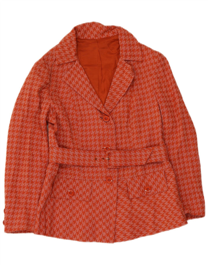 Sobretudo feminino vintage Reino Unido 8 pequeno houndstooth laranja
