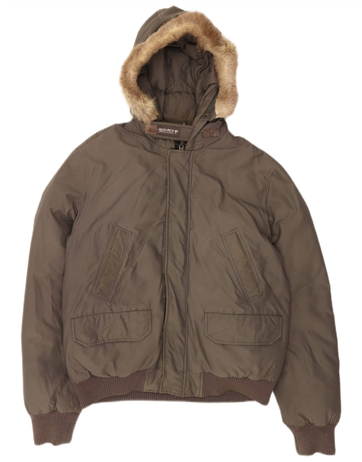 Jaqueta bomber masculina Woolrich acolchoada com capuz Reino Unido 40 algodão cinza grande