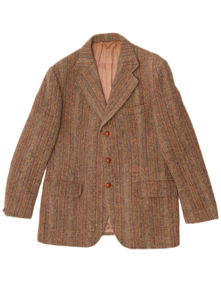 Jaqueta blazer masculina de 3 botões Harris Tweed Reino Unido 38 espinha de peixe verde médio