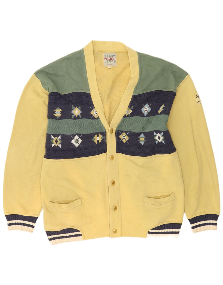 Projeto Suéter Cardigan Masculino Grande Algodão Colorblock Amarelo