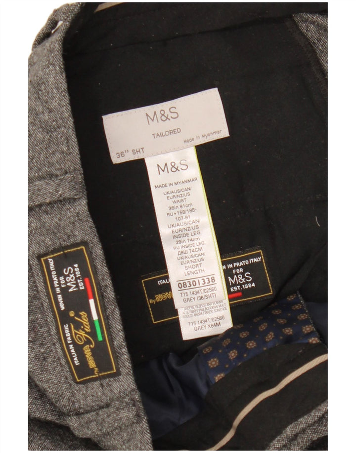 Calça masculina de terno reto sob medida Marks & Spencer W36 L29 cinza salpicado