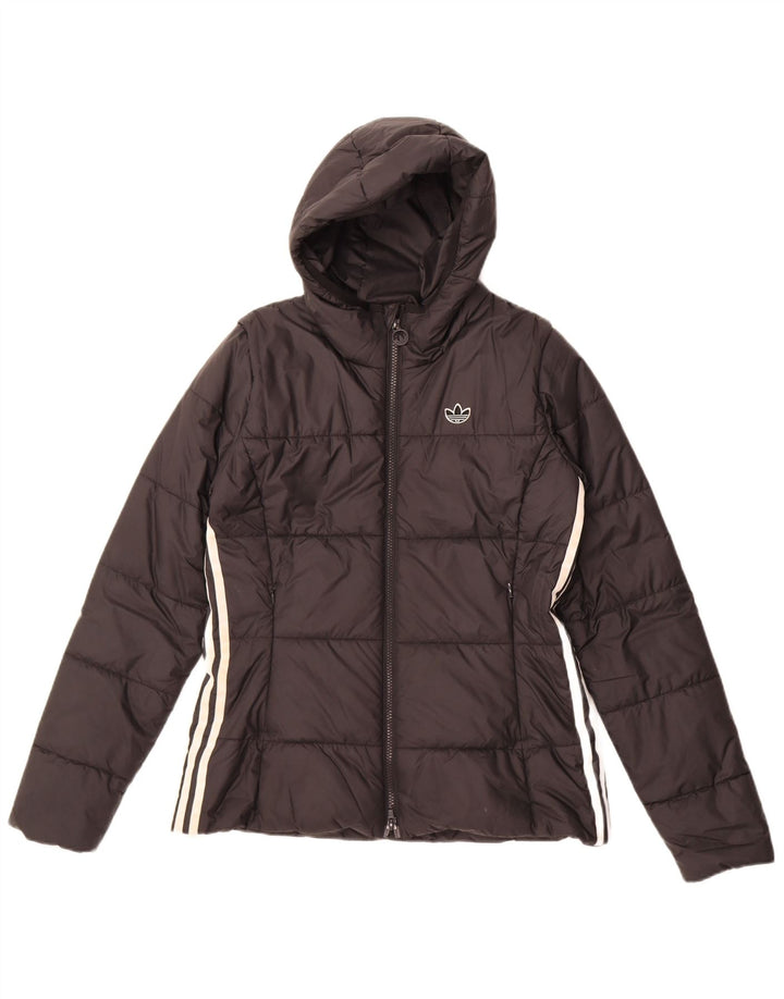 Jaqueta acolchoada com capuz feminina Adidas UK 12 poliéster preto médio