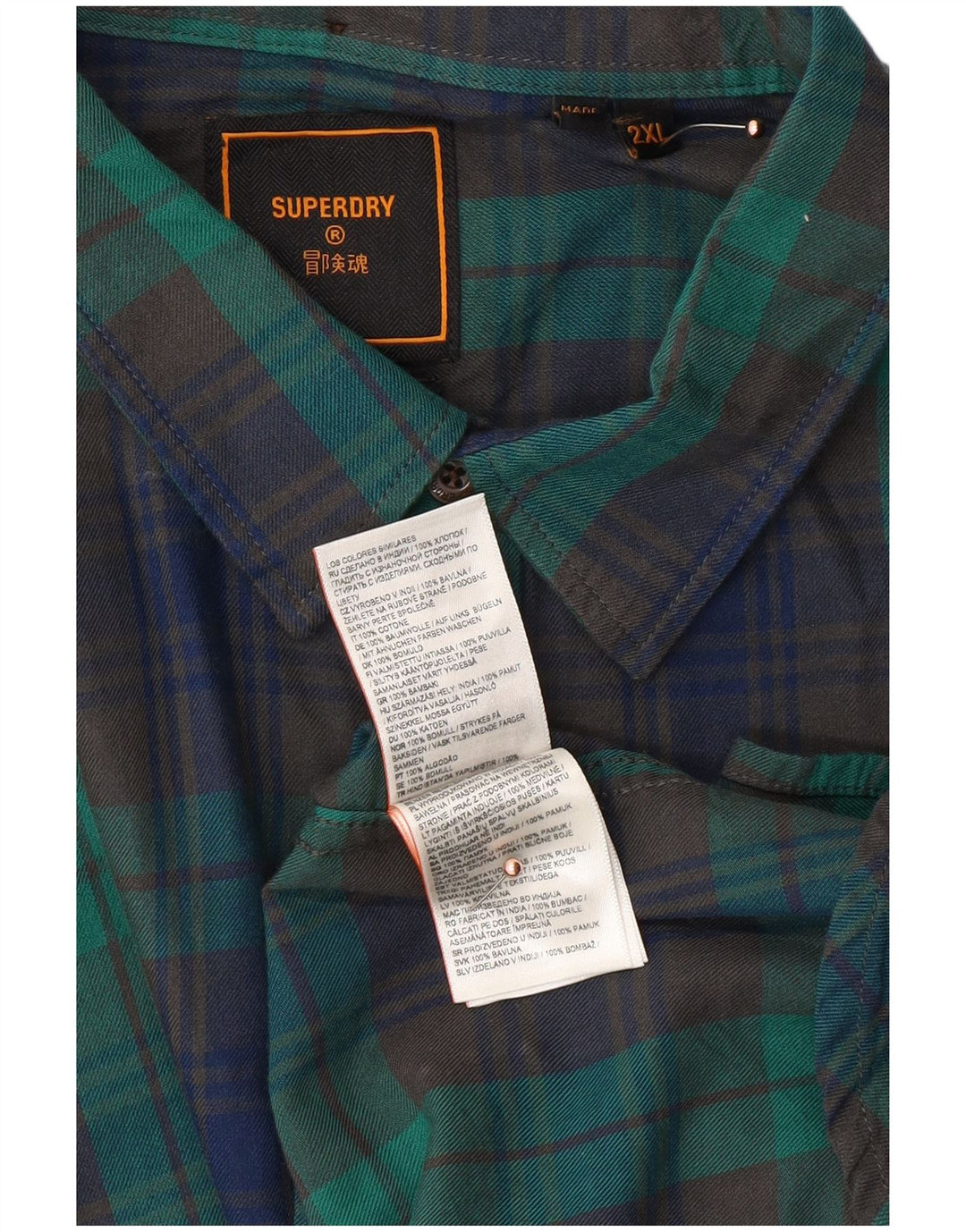 Camisa masculina de flanela SUPERDRY 2XL algodão xadrez verde