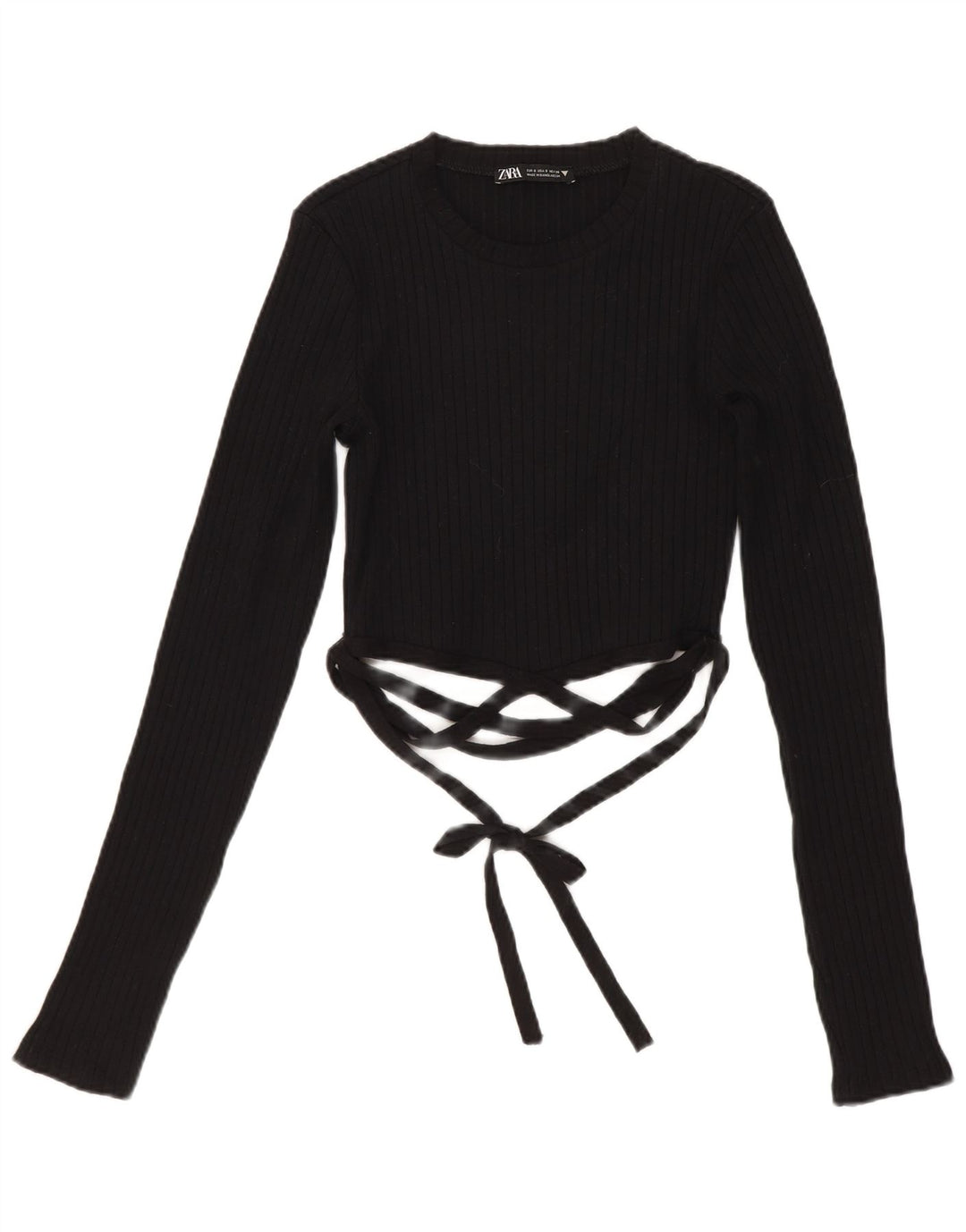 Zara Womens Crop Top Manga Longa Reino Unido 8 Pequeno Algodão Preto