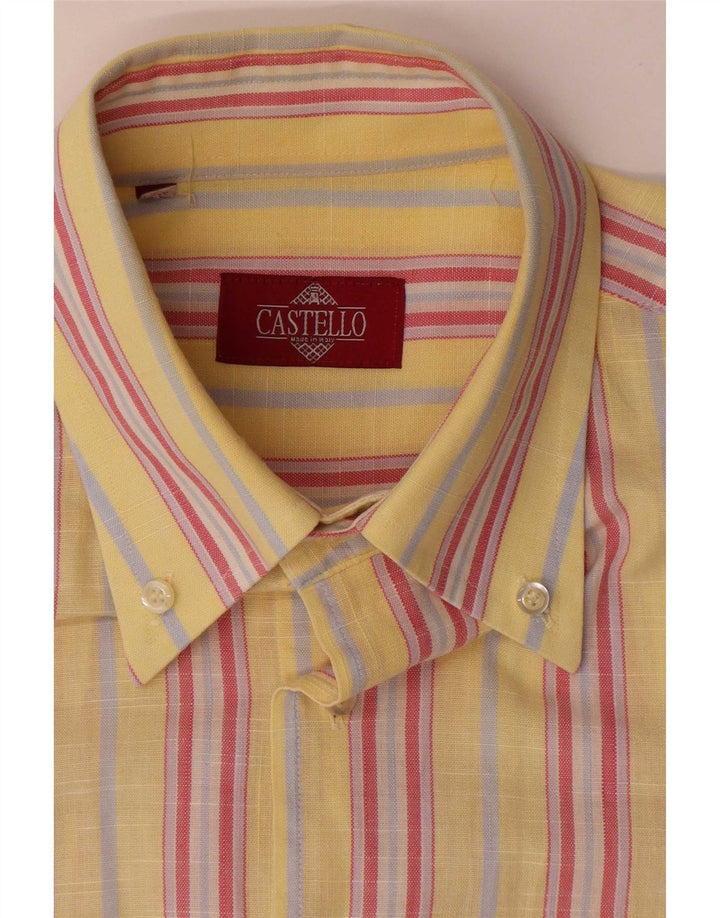 Camisa masculina de manga curta Castello tamanho 15 3/4 listrada amarela média