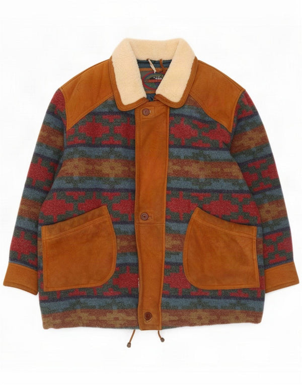 Angelo Litrico Mens Overcoat UK 38 Medium Multicolored Geometric Shearling