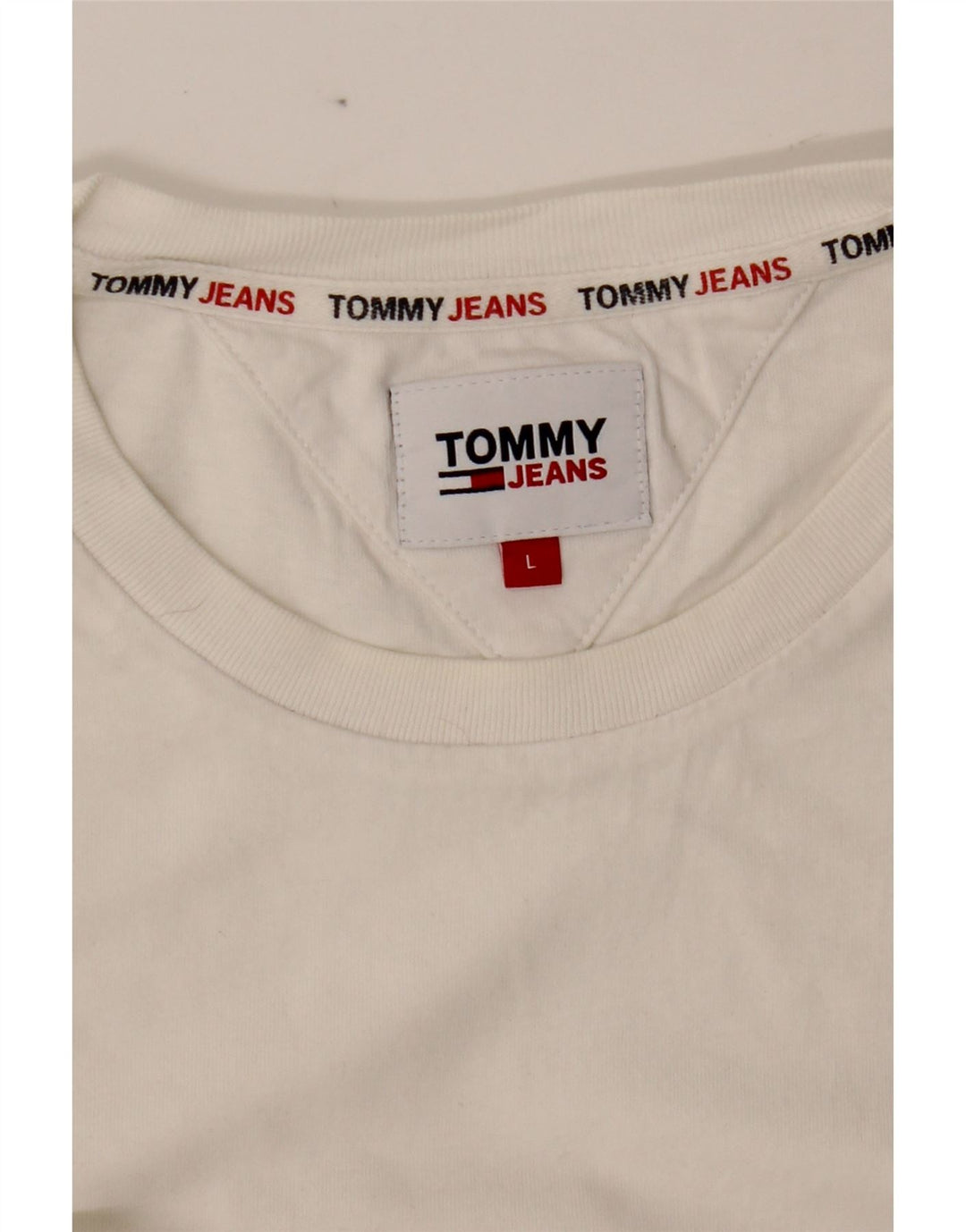 TOMMY HILFIGER Mens T-Shirt Top Large White Vintage Tommy Hilfiger and Second-Hand Tommy Hilfiger from Messina Hembry 