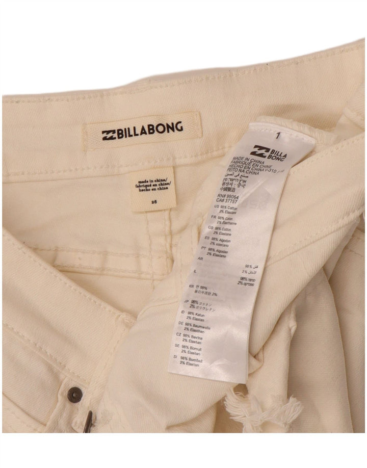Calça feminina jeans desgastada BILLABONG W26 pequena algodão branco