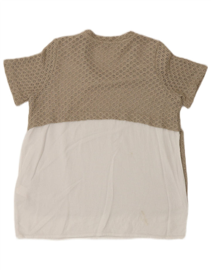 Blusa feminina de crochê Zara Top UK 12 poliéster colorblock bege médio