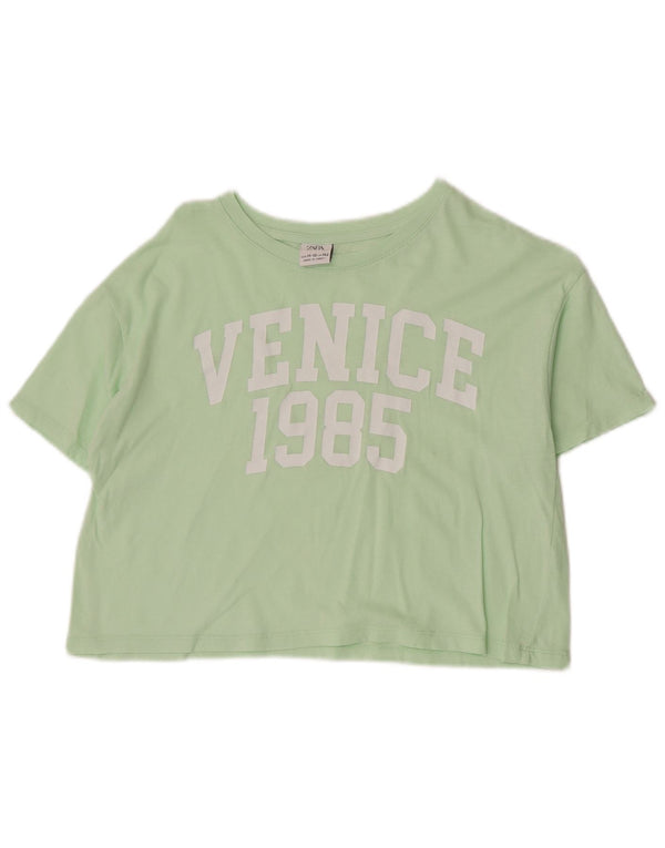 Zara Girls Crop Graphic T-Shirt Top 11-12 Years Green