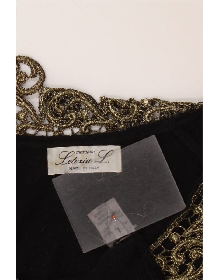 LETIZIA L. Suéter feminino com decote em V Reino Unido 16 grande lã paisley preta