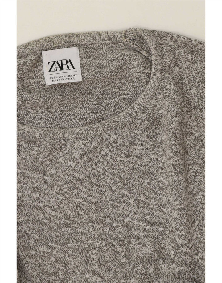 Zara Suéter masculino com gola redonda grande cinza manchado