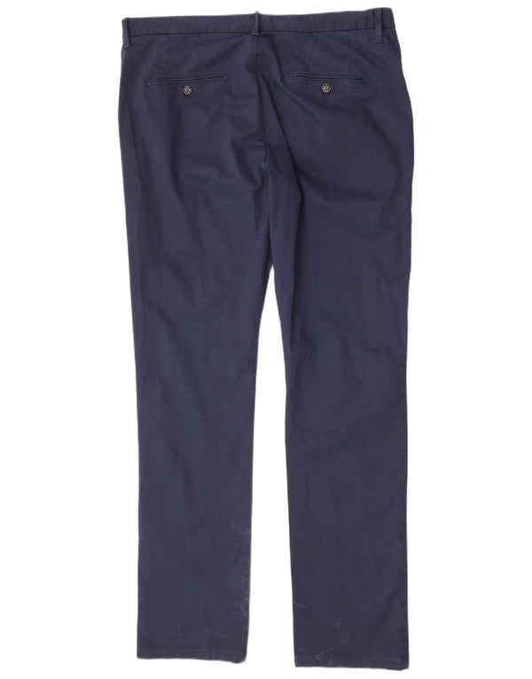 Zara Calça Chino Masculina Reta EU 48 XL W38 L34 Azul Marinho Algodão