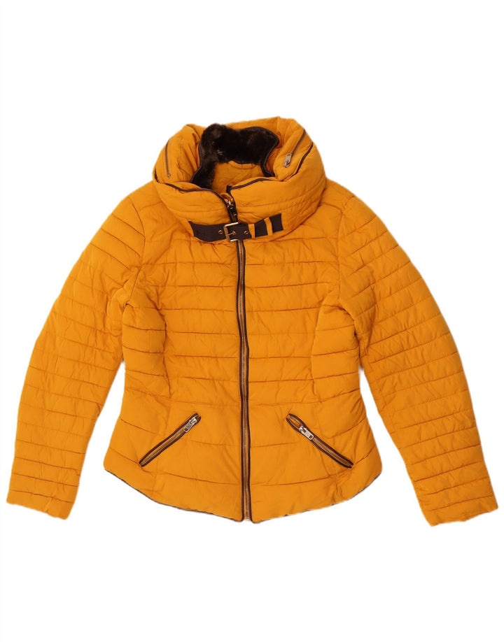 Jaqueta acolchoada com capuz feminina Zara UK 16 grande poliéster amarelo