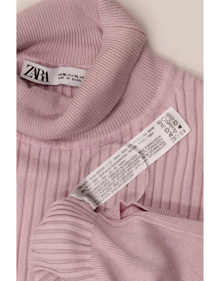 ZARA Womens Roll Neck Jumper Sweater UK 18 XL Pink Viscose Vintage Zara and Second-Hand Zara from Messina Hembry 