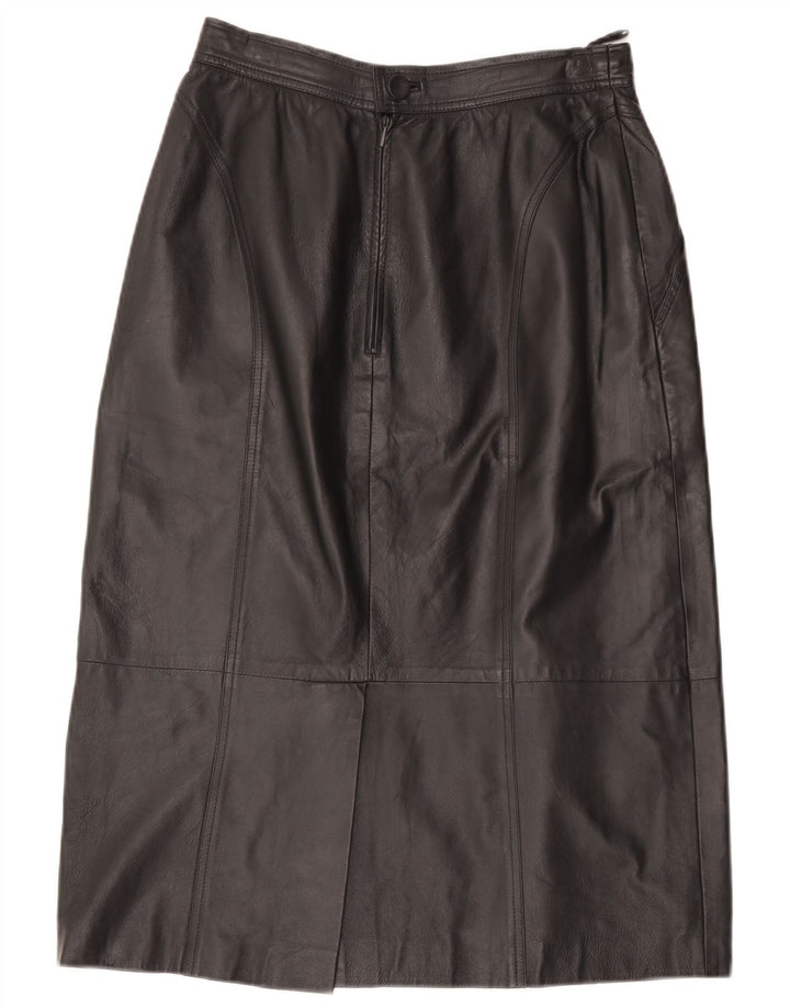 Saia de couro feminina vintage W28 média preta