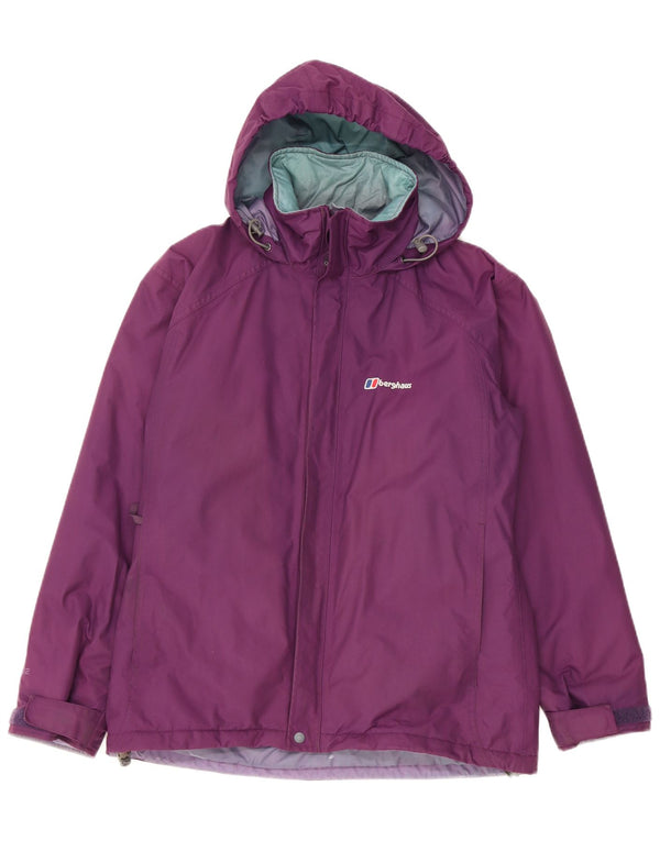 Jaqueta corta-vento feminina com capuz Berghaus UK 12 nylon roxo médio