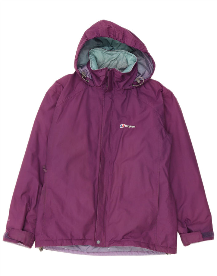 Jaqueta corta-vento feminina com capuz Berghaus UK 12 nylon roxo médio