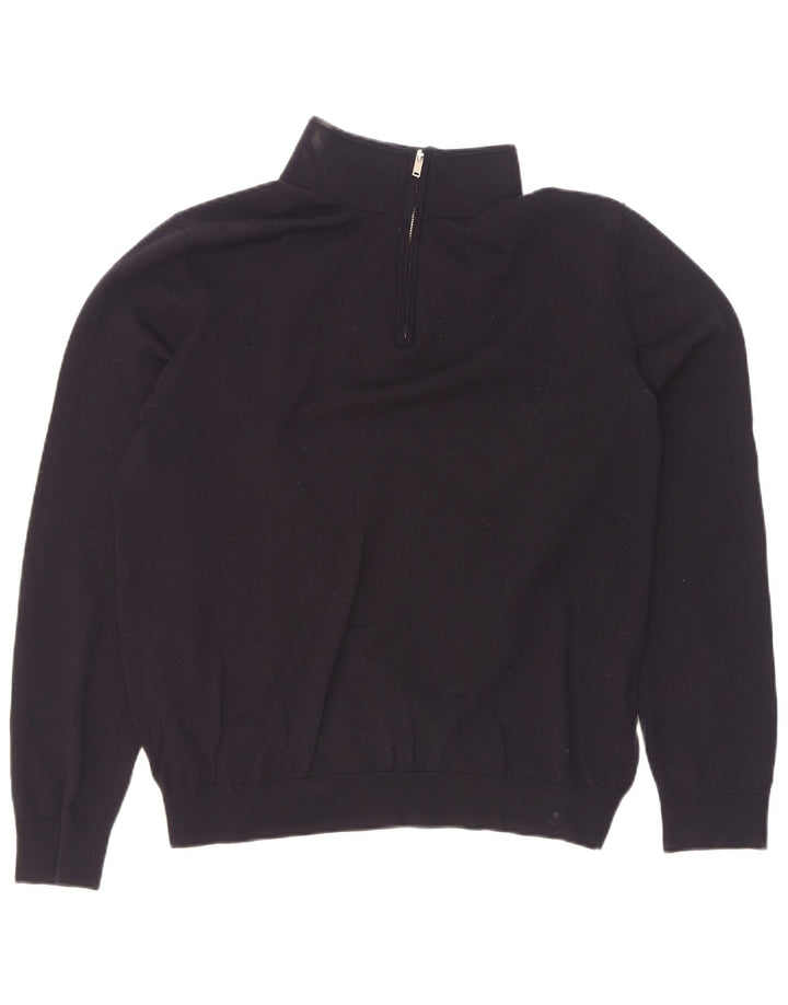 Suéter masculino Reiss com zíper e gola XL de lã preta