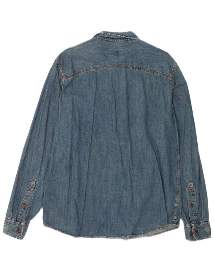 Fat Face Mens Classic Fit Camisa Jeans Grande Algodão Azul