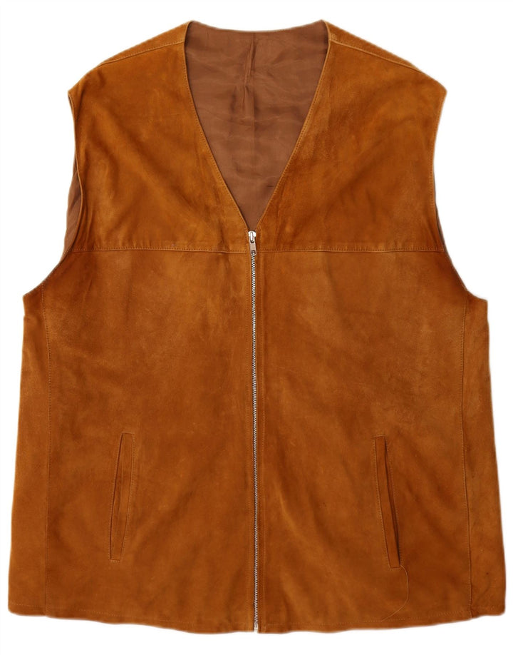 Colete masculino vintage de camurça UK 40 grande marrom