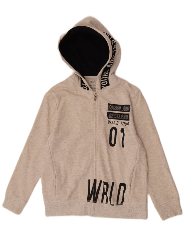 Suéter Zara Boys Graphic Zip com capuz 11-12 anos branco manchado