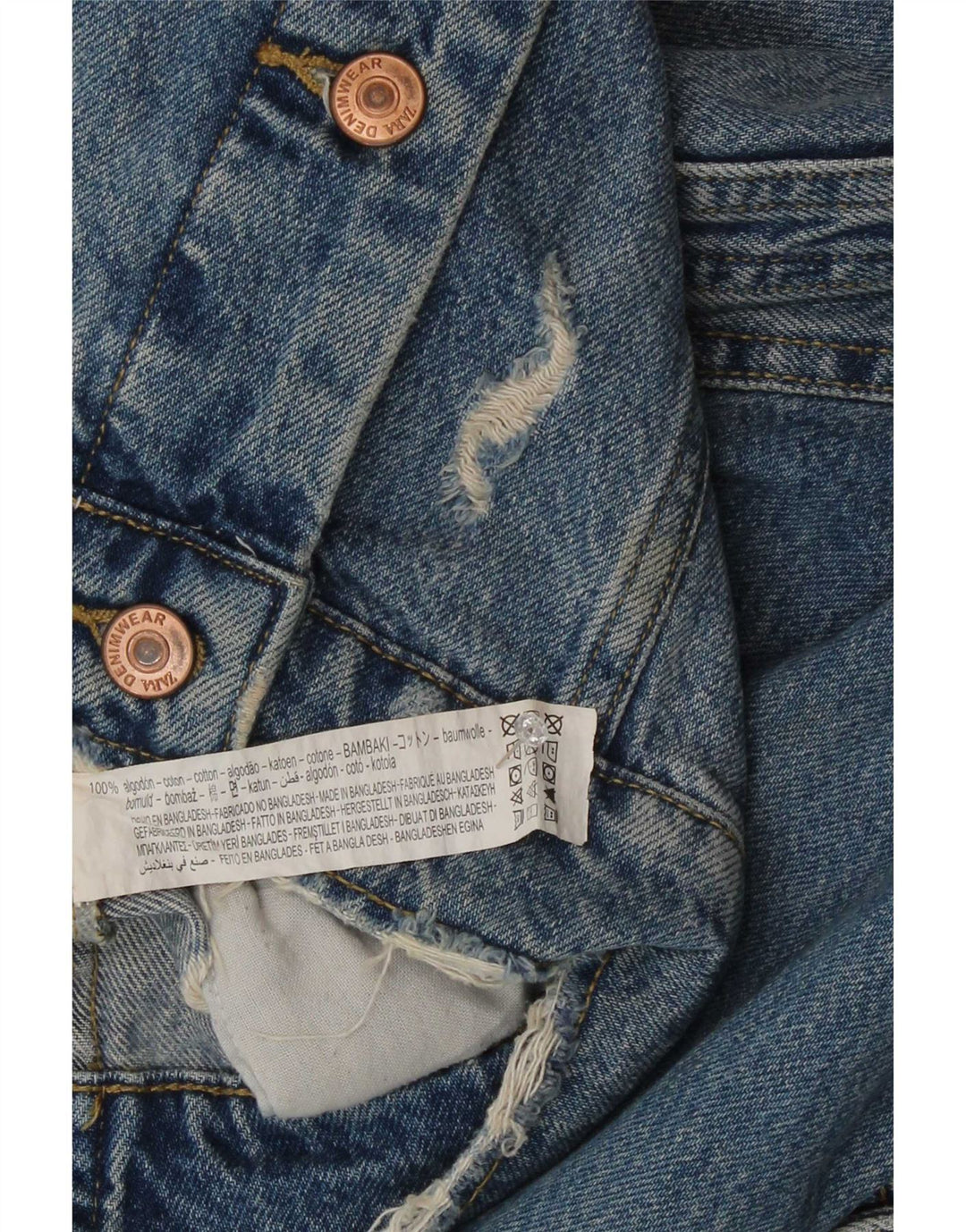 Zara Jaqueta jeans feminina grande desgastada Reino Unido 10 algodão azul pequeno