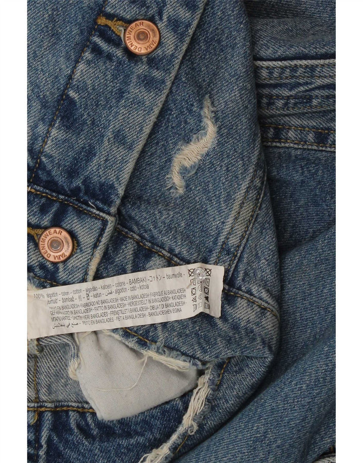 Zara Jaqueta jeans feminina grande desgastada Reino Unido 10 algodão azul pequeno