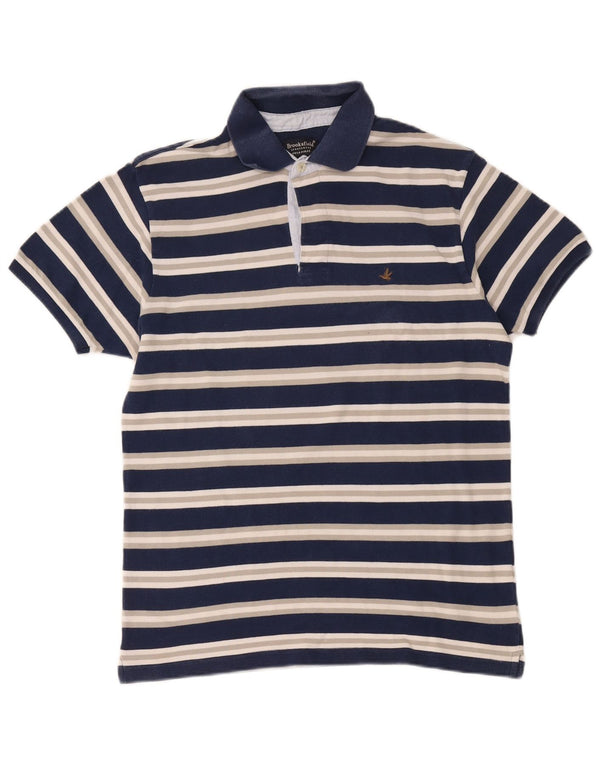 Camisa polo masculina Brooksfield IT 52 grande algodão listrado azul marinho