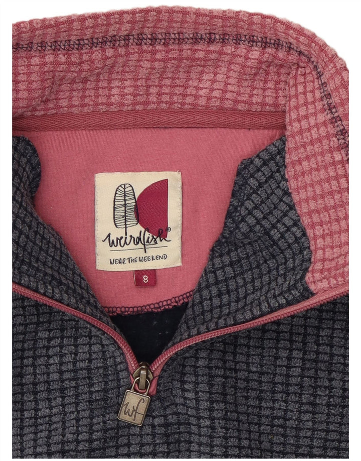 WEIRD FISH Suéter feminino de lã com zíper e gola UK 8 pequeno poliéster azul marinho