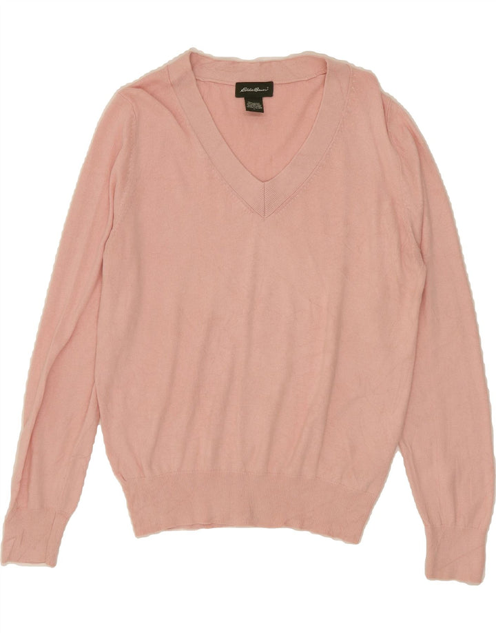 EDDIE BAUER Womens V-Neck Jumper Sweater UK 16 Large Pink Cotton Vintage Eddie Bauer and Second-Hand Eddie Bauer from Messina Hembry 