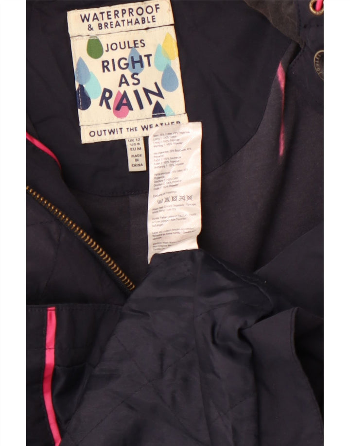Capa de chuva feminina com capuz Joules UK 12 algodão azul marinho médio