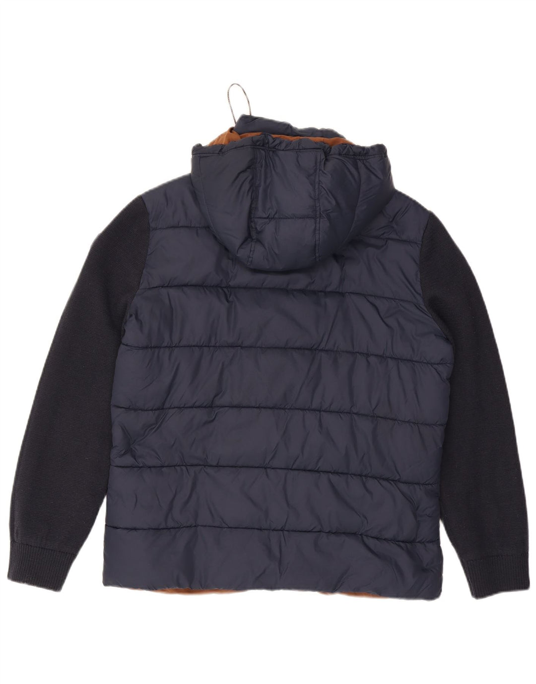 Jaqueta masculina acolchoada com capuz Fynch Hatton Reino Unido 38 bloco colorido azul marinho médio