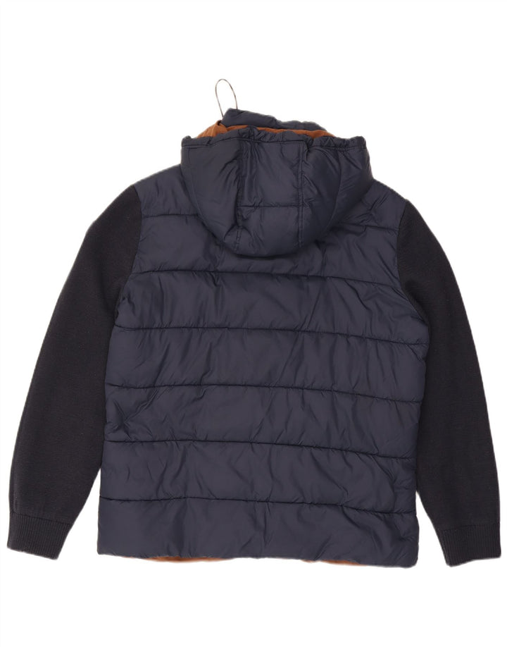 Jaqueta masculina acolchoada com capuz Fynch Hatton Reino Unido 38 bloco colorido azul marinho médio
