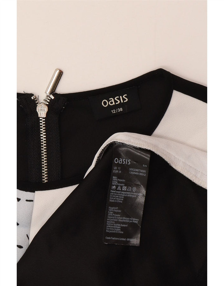 Vestido feminino Oasis com bainha com padrão abstrato Reino Unido 12 bloco colorido azul médio