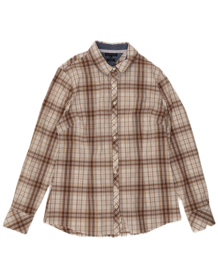 Camisa feminina Tommy Hilfiger Reino Unido 14 algodão xadrez bege médio