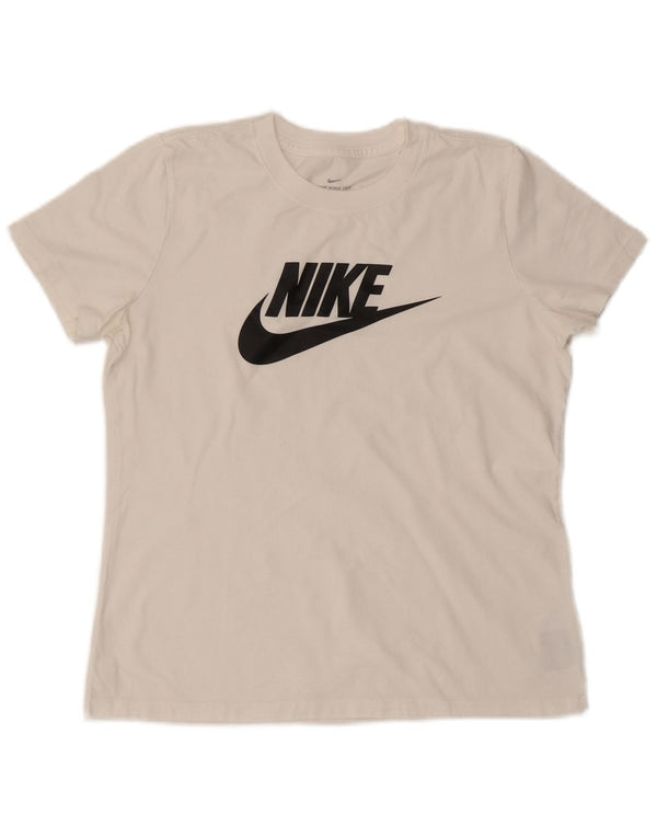 Camiseta Nike feminina gráfica Top UK 14 médio algodão branco
