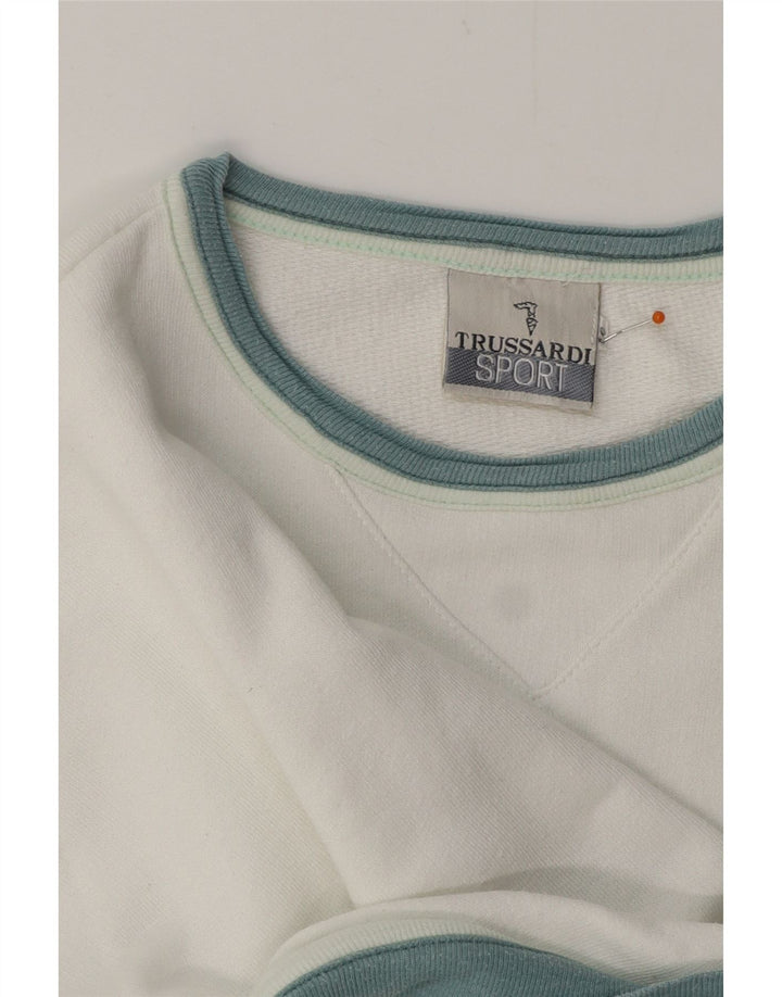 TRUSSARDI moletom gráfico feminino Jumper IT 46 grande algodão branco