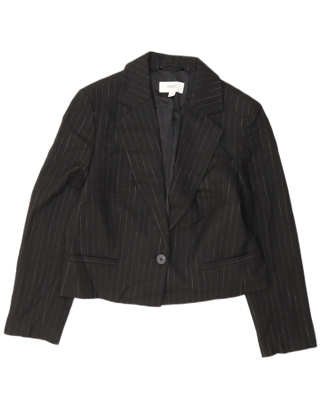 Jaqueta blazer feminina de 1 botão Marks & Spencer Reino Unido 12 listrada preta média