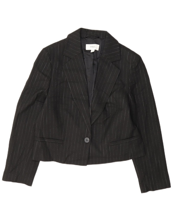 Jaqueta blazer feminina de 1 botão Marks & Spencer Reino Unido 12 listrada preta média