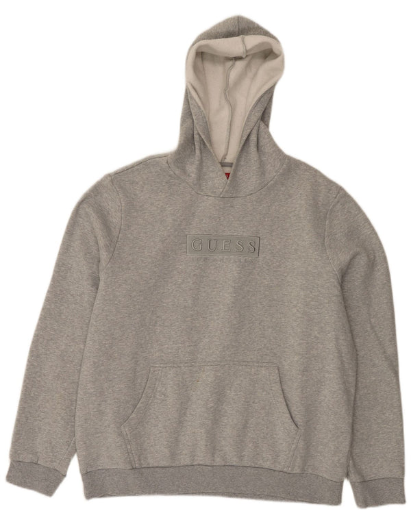 Suéter com capuz gráfico masculino Guess XL cinza manchado de algodão