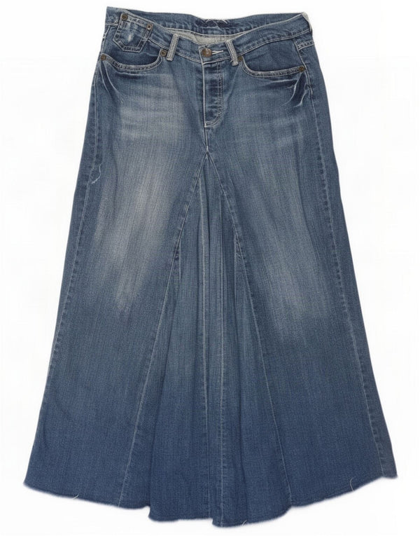 Marks & Spencer Womens Maxi Denim Saia Reino Unido 12 Médio W30 Azul Algodão