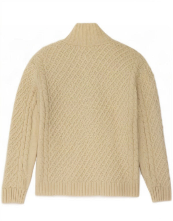 Suéter cardigã feminino Carraig Donn UK 10 pequeno off white lã nova