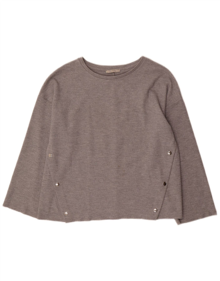 Top feminino ZARA de manga comprida UK 14 algodão cinza médio